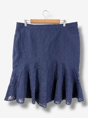 Rachel Parcell Blue Lace Flare Skirt Size L Trumpet Flounce Office Casual